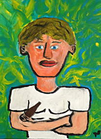 Portret van een jongen met een biertje en brede schouders, gemaakt tijdens workshop portret schilderen